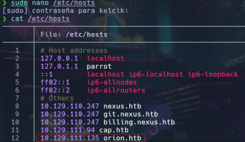 Asignación del dominio de la máquina víctima en /etc/hosts
